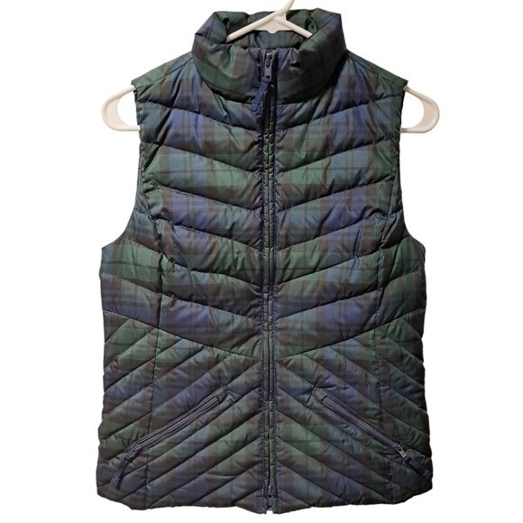 Talbots Jackets & Blazers - Talbots Petites Black Watch Plaid Down Puffer Vest Green Blue XS Petite